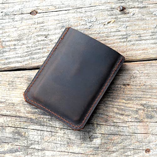 Front Pocket Card Case Slim Wallet Card Holder for Men & Women Minimalist Leather Wallet Card Holder Distressed Gifts - color: Darkbrown