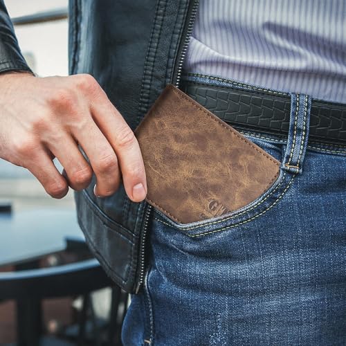 Gostwo RFID Blocking Bifold Wallet for Teen Boys & Men, Credit Card Holder - color: Brown Vintage