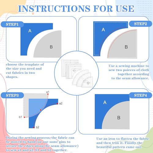 3 Set Drunkards Path Quilting Templates10 '' 8 '' 6 '' Large Quilting Rulers and Templates for Cutting Patterns with 1/4" Seam Allowance Supplies for DIY Craft(Clear)