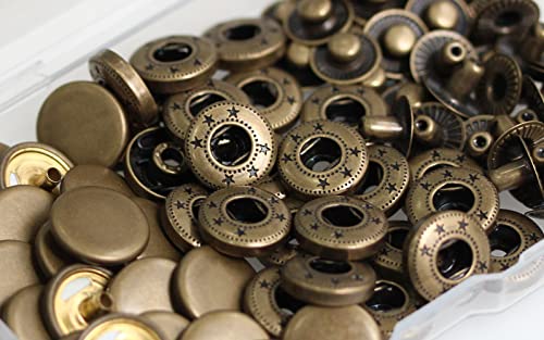 BetterJonny 24 Sets Heavy Duty Leather Snap Fasteners Kit, 15mm Metal Snap Buttons Press Studs Leather Rivets Snaps with 4 Setter Tools for Clothes Bracelet Jackets Jeans Antique Brass - color: Antique Brass, size: 15mm