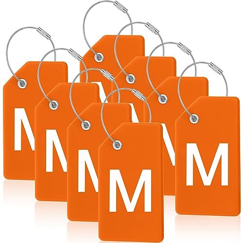 Sweetude 8 Pcs Luggage Tags Silicone Steel Loop, Letter M, Orange - size: Letter M, style: Orange