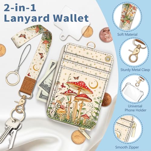 Mushroom Lanyard Wallet with Id Badge Holder Keychain Card Women - color: Mushroom Yellow