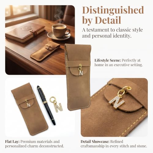 Personalized Initial PU Suede Pen Pouch - Office and Professional Storage Accessory, Ideal Gift for Coworkers (N) - color: N