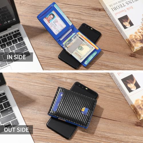 FALAN MULE Money Clip Wallets for Men RFID Blocking Front Pocket Wallet Slim Bifold Card Holder Minimalist - color: Nc-Black with blue