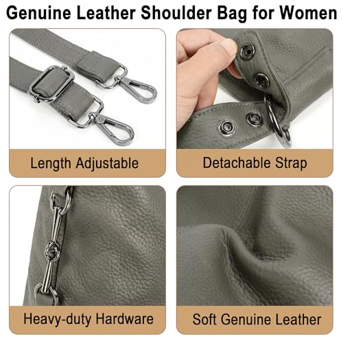 YALUXE Women's Real Leather Shoulder Bags Hobo Handbags Purse Crossbody Bag - color: Grey 2.0