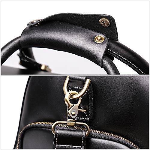 Leather Travel Duffel Bag, Classic Leather Weekend Bag Mens Gift Overnight Retro Sport Gym Carry on Luggage YKK Zipper (Black Oil) - color: Black Oil