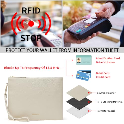 DORIS&JACKY Women Leather Clutch Purse and Phone Wallet with Wristlet Strap - color: Off-white