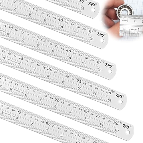 6 Pcs 12 Inch Metal Straight Edge Rulers, Double Sided Inch/Metric Conversion, Non-Bendable Stainless Steel Rulers for Carpentry, Metalworking, Tailoring & Surveying, Drawing, Office, Home - size: 12 Inch