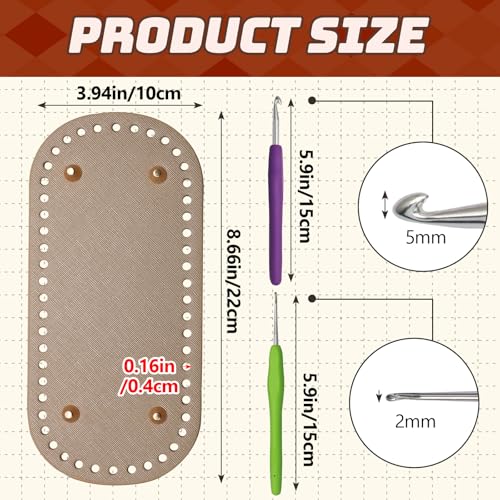 Zorfeter 4 Pack Bag Bases, 8.7x4 PU Leather Crochet Bottoms | 2 PCS Crochet Hook, 8 PCS D Shape Purse Handles, For DIY Bag Making, For Crochet Enthusiasts - size: With 8 Purse Handles