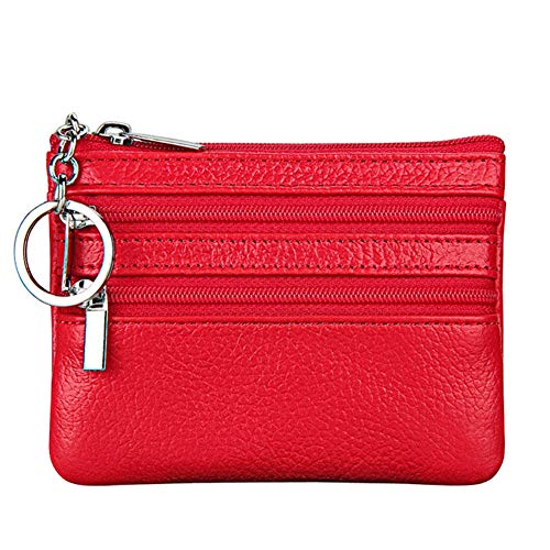 Women Genuine Leather Coin Purse Small Keychain Change Wallet - color: Red, size: One Size