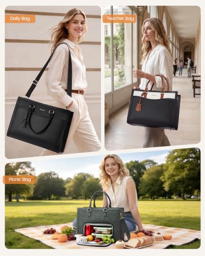 LOVEVOOK Laptop Tote Bag for Women, Large Work Computer Bag with Cup Holder - color: Classic Black, size: 17.3 Inch