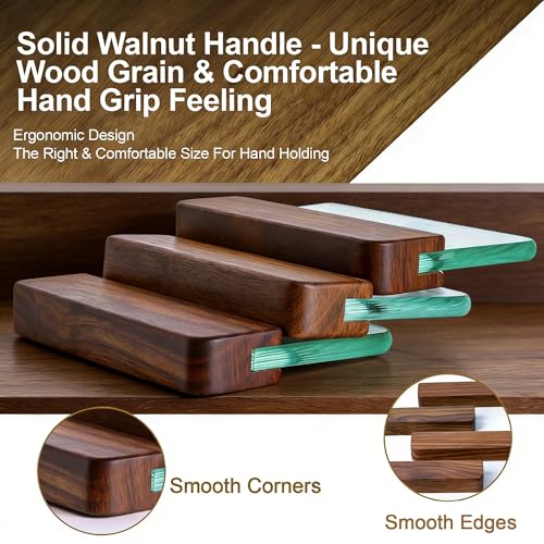 Wood Handle Glass Slicker Set Leather Burnishing Tools, Leathercraft Glass Burnisher Block Smoothing Tool