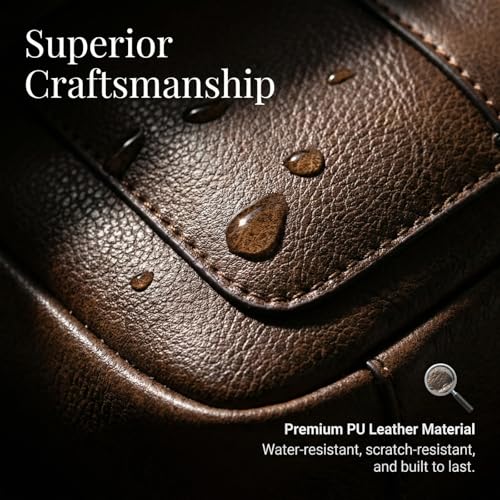 Crossbody Bag for Men, PU Leather Shoulder Messenger Bag with Handle - color: Brown