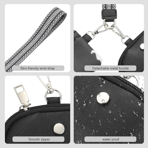 KUKOO Wristlet Wallets for Women, Zip Around Coin Purse Detachable Dual Pouch Keychain Wallet - color: Black Cow