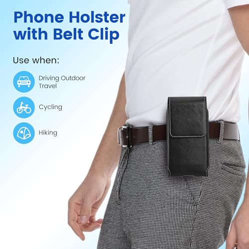 Gcepls Universal Cowhide Leather Phone Holster with Belt Clip for iPhone 14 Pro Max,13 12 Pro Max,Galaxy S23 Ultra,S22 Ultra (Vertical-Black-1, Large(6.65x 3.45 x0.63”)) - color: Vertical-Black-1, size: Large(6.65x 3.45 x0.63”)