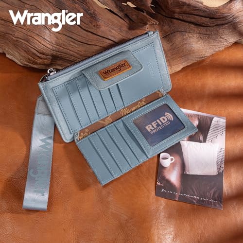 X Wrangler Western Wallet for Women Card Cases & Money Organizers Wristlet Wallet with Zipper Pocket - color: Jean