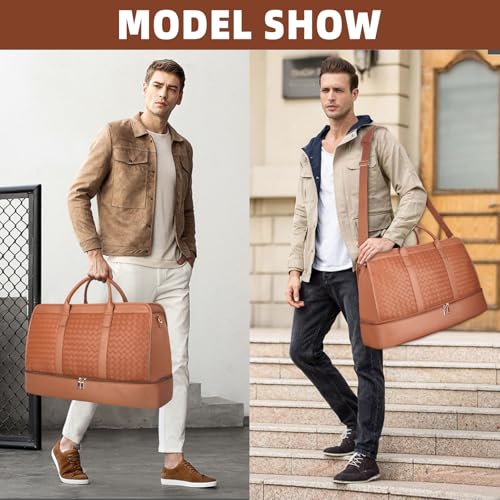 Bolosta Travel Duffle Bag for Men Women, PU Leather Duffel Bag for Traveling, Large Carry on Weekender Overnight Bag with Shoe Compartment, Perfect for Travel/Daily Use - color: C-Brown