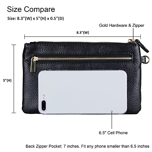 befen Genuine Leather Wristlet Clutch RFID Blocking Bag Cell Phone Purse | Cell Phone Wristlet Clutch for Women, Small Wallet Purses with RFID Blocking Card Slots - color: Black