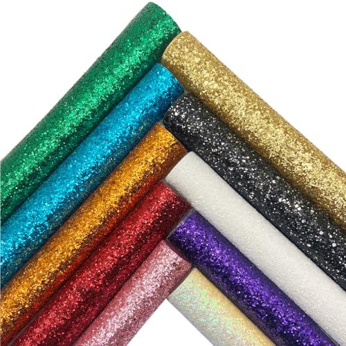 10 Pcs Neon Color Glitter Faux Leather Sheets Shimmer Chunky Sequins Synthetic Faux Fabric 8x12 Inch for DIY Earrings, Hair Bows, Pouches & Crafts - Perfect for Crafting Enthusiasts
