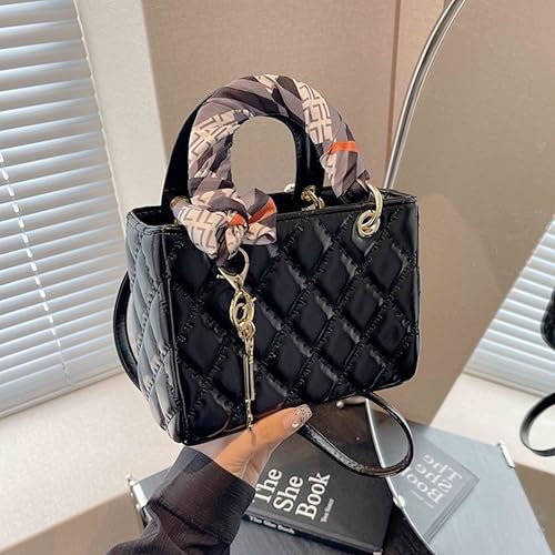 Quilted Square Box Bag for Women, Vegan Leather Vanity Purse - color: Black