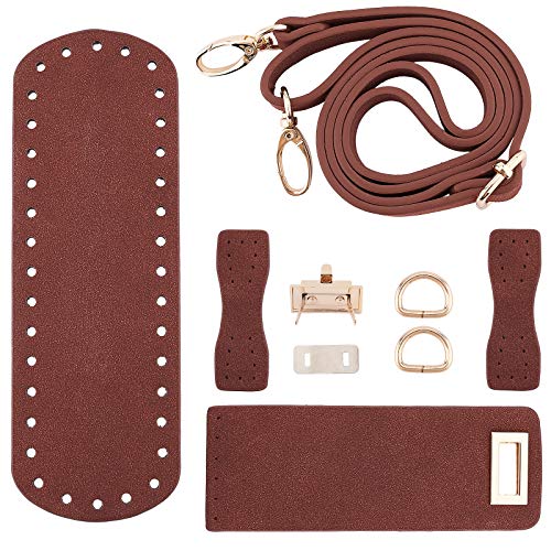 PandaHall DIY PU Leather Bag Knitting Set, Leather Bag Bottom/26 inch Shoulder Strap/Bags Twist Lock/Flap Cover/Bag Buckles for Crochet Handbag Tote Shoulder Bags, Brown(7 Kinds of Accessories) - color: Brown