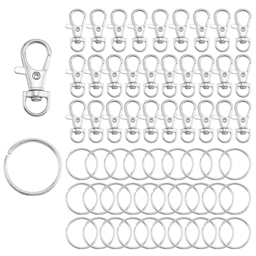 60PCS Swivel Snap Hooks with Key Rings,30PCS Keychain Clips and 30PCS Key Chain Ring for Keychain,Key,Jewelry Making,Art Crafts,Sliver,1.34inch/34mm - color: Sliver-L, size: 1.34"