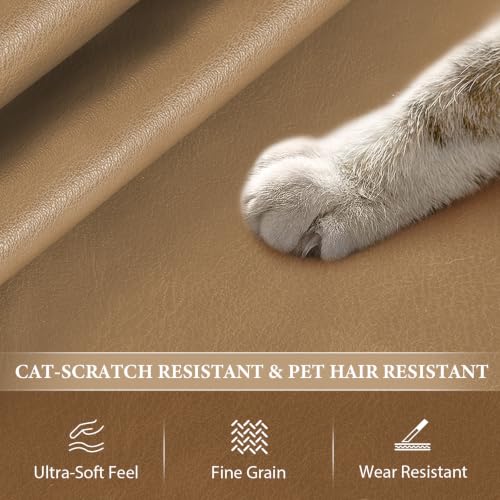Faux Leather 1.00mm Upholstery Fabric by the Yard 8 Yard Light Tan | Semi-PU Waterproof Marine Vinyl, Soft Thick 2-way Stretch Leather Sheet for Sofa Wallet Cushion Craft Sewing Projects - color: Light Tan, size: 8 Yard