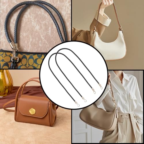 Semetall Purse Strap Replacement,2Pcs | 120cm/47.24" Long PU Braided Leather Handles with Metal Buckles for Underarm Bags, Handbags, Dark Brown with Gold Clasp - color: Dark Brown-120cm/47.24"