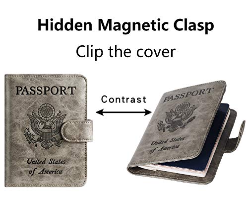 Passport Holder Cover Wallet RFID Blocking, Travel Essentials - color: Grey