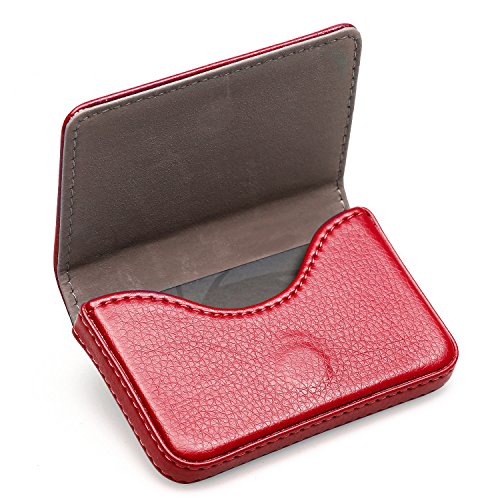 RFID Blocking Wallet - Minimalist Leather Business Credit Card Holder with Magnetic - Red - color: Red