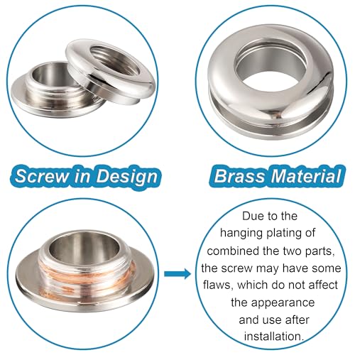 4 Sets Brass Grommets Kit Eyelets and Grommets 11mm Inside Hole Size with 16mm Leather Hole Punch Tool Handbag Purse Hardware Screw Grommets for Repair and Making Leather Crafts (Silver) - color: Silver