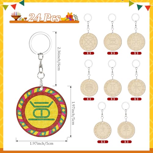 Cinrobiye 24 Set Kwanzaa Craft Happy Kwanzaa Keychains Kits with Seven Principles DIY Kinara Ornaments Paint Key Ring Gifts for Home Sunday School Classroom African Heritage Party Activity Supplies - style: Kwanzaa