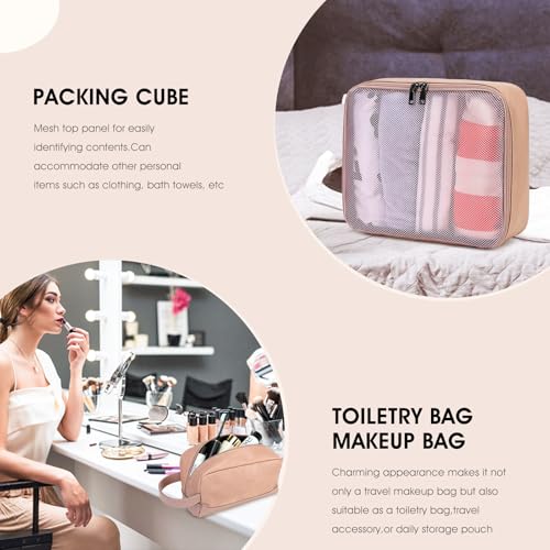 3PCS Faux Leather Weekender Bag for Women Men Travel Bag Overnight Bags | Leather Travel Duffel Bags for Traveling with Shoe Compartment Toiletry Packing Cube Carry On Tote Bag Men Fit 21.5" Laptop - color: Pink