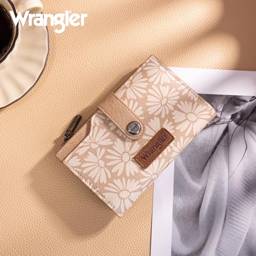 Wrangler Wallet for Women Bifold Card Holder with Zipper and ID Window - color: Sunflower-Apricot
