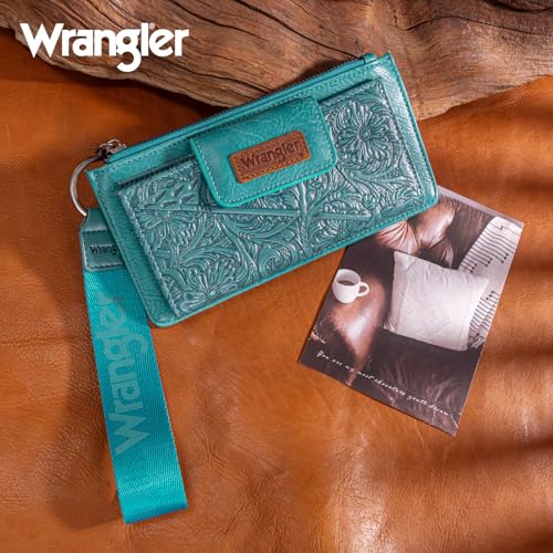 X Wrangler Western Wallet for Women Card Cases & Money Organizers Wristlet Wallet with Zipper Pocket - color: Turquoise