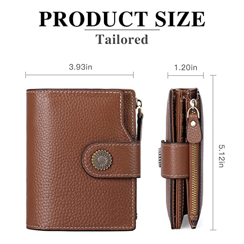FALAN MULE Small Wallet for Women Leather Bifold Compact Small Womens Wallet with RFID Blocking - color: Caramel