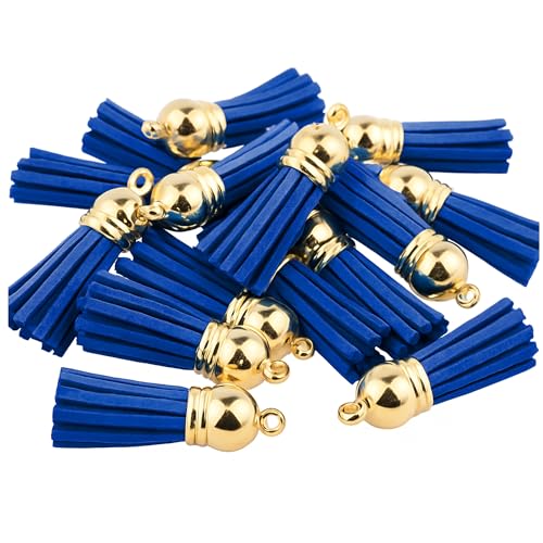 Mandala Crafts Gold Cap Dark Blue Faux Suede Leather Tassels, 100 PCs - color: Gold Cap Dark Blue Suede