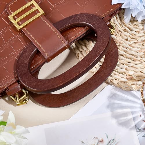 2PCS 6.69 Inch Wooden Oval Shaped Purse Handles Replacement for Handmade Bags Smooth Wood Handbag Decorative Handles Purse Making Supplies for Crochet Knitting Crafting DIY Beach Bag(Brown)