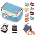 Genuine Leather Mini Jewelry Box & Coin Purse for Women, Travel Jewelry Case with Kiss Lock, Holds Earrings, Rings, Necklace, Bracelet, Coins (Sky Blue) - color: Sky Blue - 2.5in