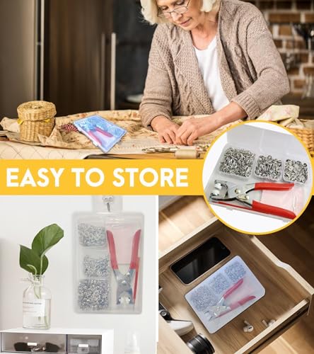 KAXIMON Snap Fasteners Kit 200 Sets, 3/8 inch Clothing Snaps with Tool | No Sew Metal Snap Buttons with Pliers, Stainless Steel Snaps Kit for Soft Sewing Fabric Clothing (Thick up to 1/16 inch)