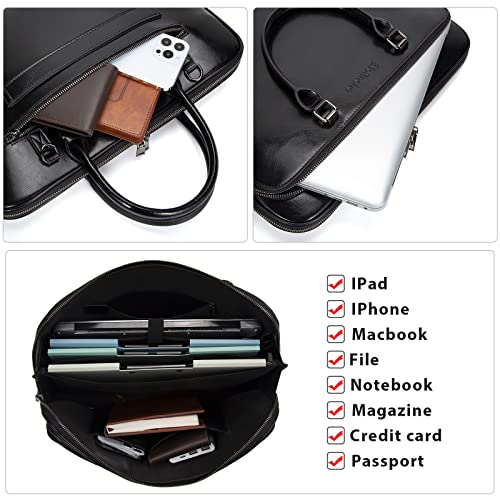 Blofinche Laptop Messenger shoulder bag: Genuine Leather work Briefcase 13.3 15.6 inch designer Satchel handbag - color: Black, size: 13.3 inch