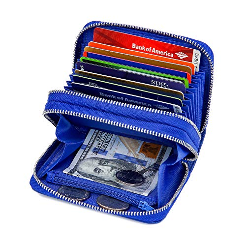 KALMORE Wallets for Women Genuine Leather Double Zipper RFID Blocking Purse with Coin Pocket - color: Blue