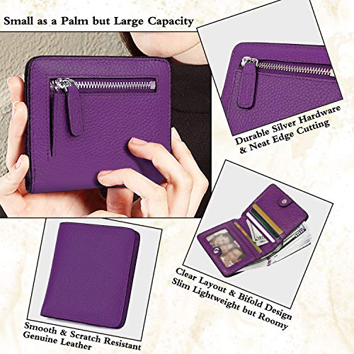 Small Leather Wallet for Women, Ladies Credit Card Holder RFID Blocking Women's Mini Bifold Pocket Purse - color: Dark Purple Rfid Blocking