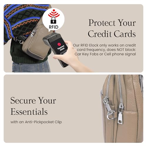befen Genuine Leather Sling Bag for Women Anti-Theft Crossbody Chest Bags Fanny Packs for Travel with RFID Card Slots | Real Leather, Anti Theft, RFID Blocking, 3 Card Slots, Anti Pocket Bag, Multi Pockets, Travel Purse - color: Taupe