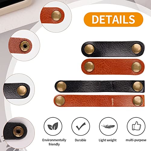 20 Pack Leather Cable Straps Cord Organizers Leather Cable Ties Cord Snap On Cable Holders Keepers For Travel, USB Charging Cable Management Winder Earphone Wrap, Gifts for Women Men