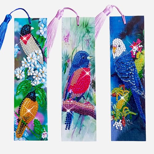 3 Pcs LINGFANG Diamond Painting Bookmark, DIY Book Makers for Adults Book Lovers, Diamond Art Beginners, Small Diamond Art Kits, Paint by Art Crafts Supplies Gift for Girls (Birds) - color: Bird