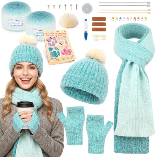 Katech Knitting Kit for Beginners Adults Kids-Beginners Knitting Kit - color: gradient