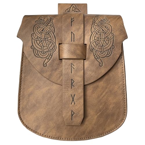 HiiFeuer Viking Embossed Snakes Belt Pouch, Snakes Faux Leather Waist Bag | Brown B, pirate bag men, Embossed, Snakes, renaissance waist pouch, Ren Faire, Cosplay, Viking Belt Pouch, LARP - color: Brown B