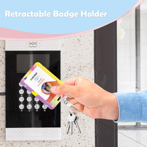 ID Badge Holder with Lanyard,Retractable ID Badge Card Holders Detachable Neck Lanyard Strap with Badge Reel and Vertical ID Holder for Nurse Students Teachers Office Staff(Colorful Stars) - color: Colorful Stars