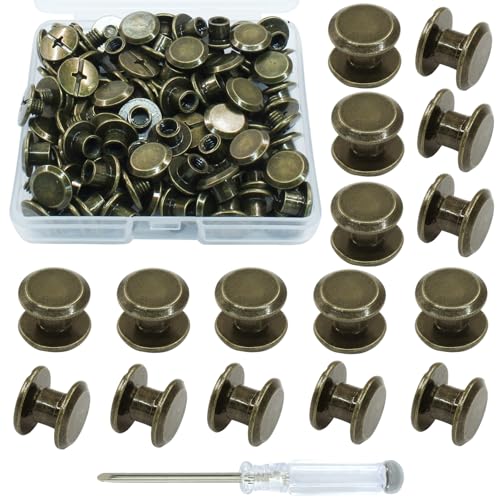 60 Sets Antique Bronze Chicago Screws, M5*4mm Leather Rivets Screw Rivets Buttons DIY Leather Trim Craft Bookbinding for Decorate Repair Belt Bag Shoes Purse - color: Antique Bronze